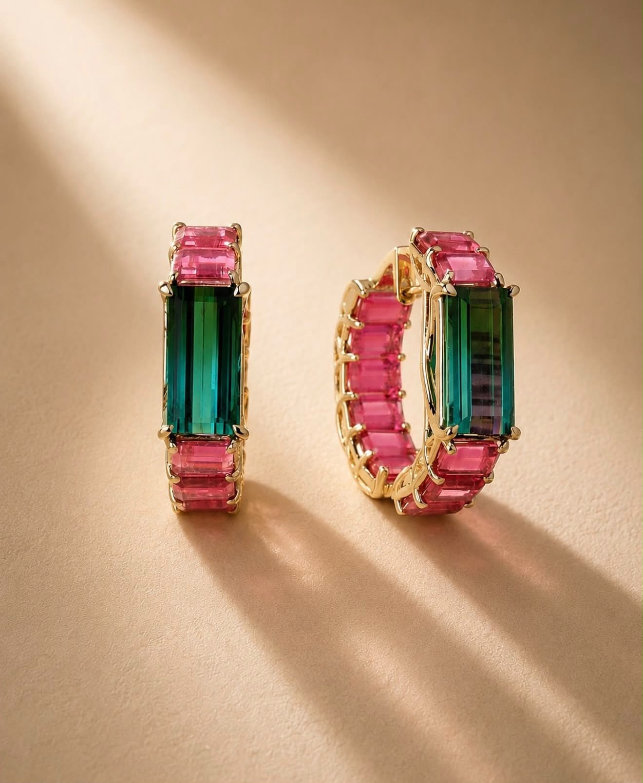 Duality Green Tourmaline & Rubellite Earrings